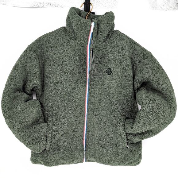 Fourlaps Polar Quilted Reversible Unisex Thyme/White Sherpa Jacket - Size S -NWT - Picture 2 of 15